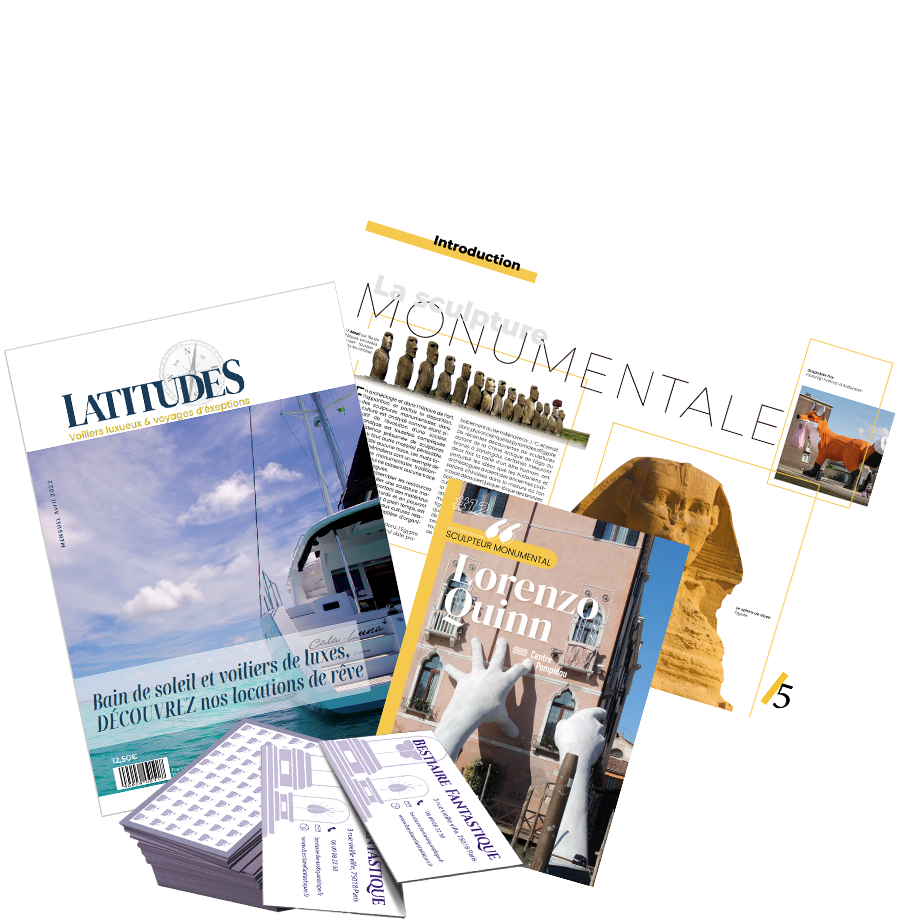 composition de brochure, de cartes de visite et de magazines.